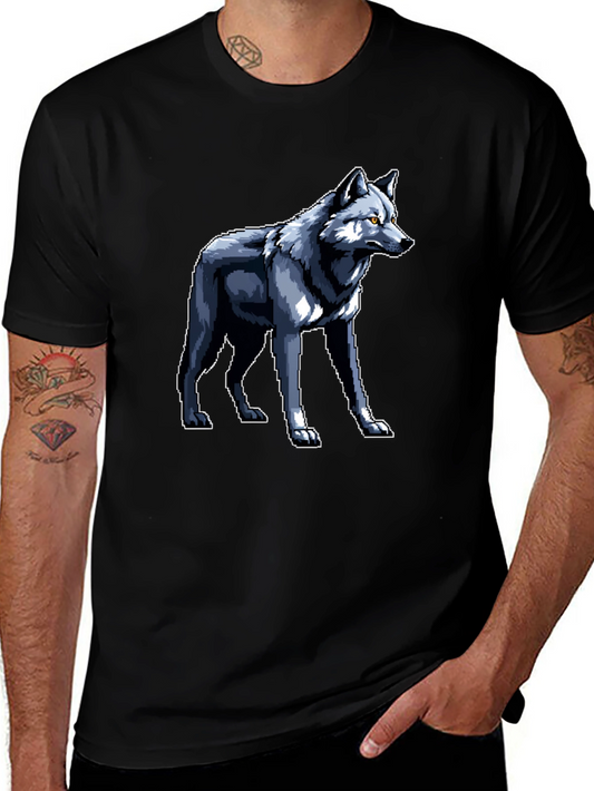 Pixelated Wolf Graphic Black T-Shirt