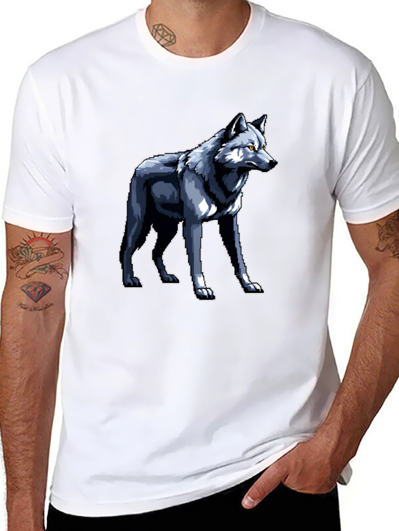 Pixelated Wolf Graphic Black T-Shirt