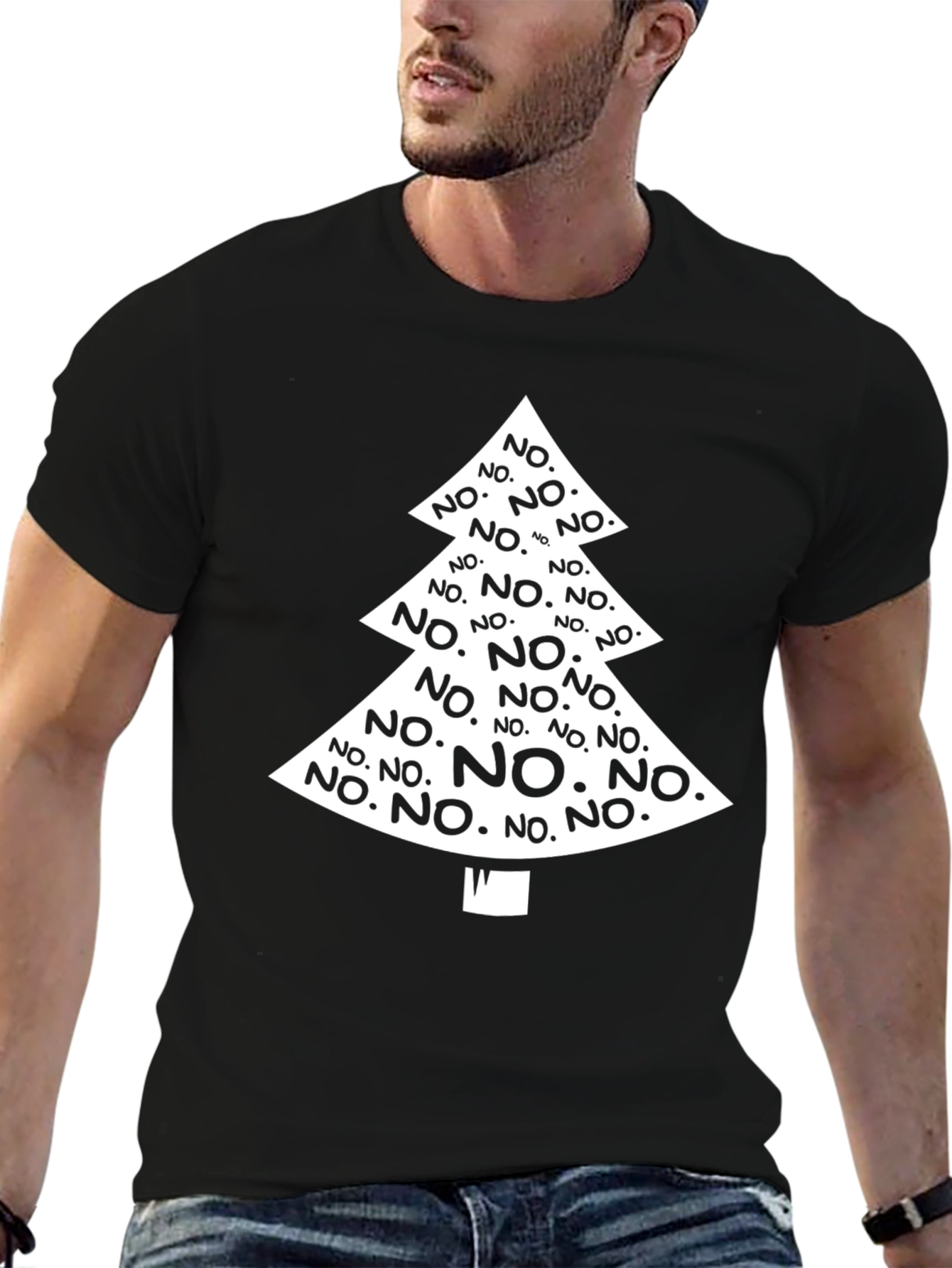 Novelty Christmas NO Tree Graphic Black T-Shirt