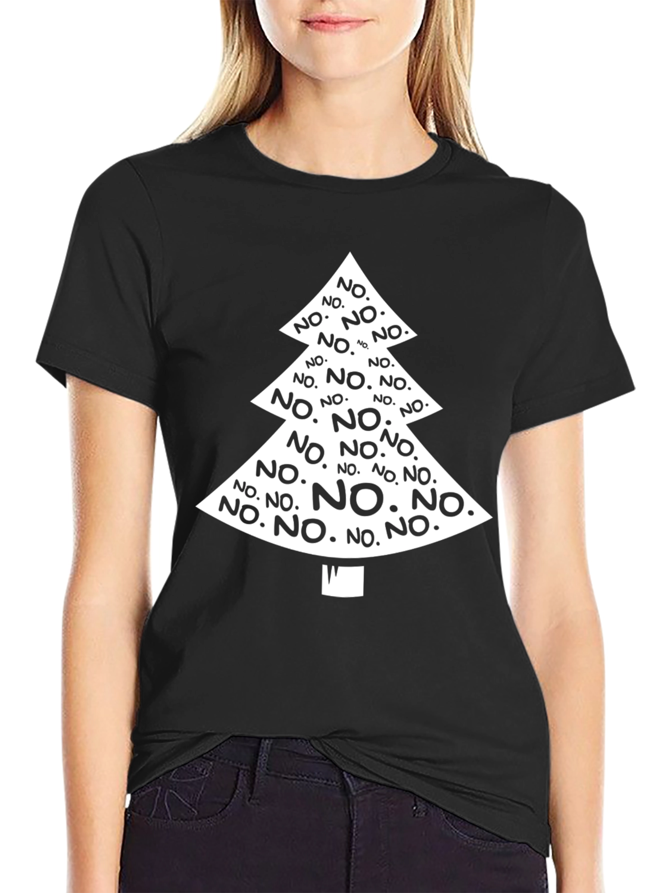 Novelty Christmas NO Tree Graphic Black T-Shirt