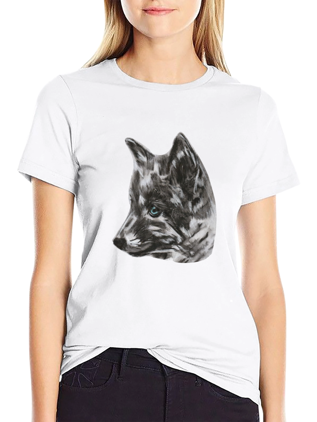 Wolf Sketch Graphic Black T-Shirt