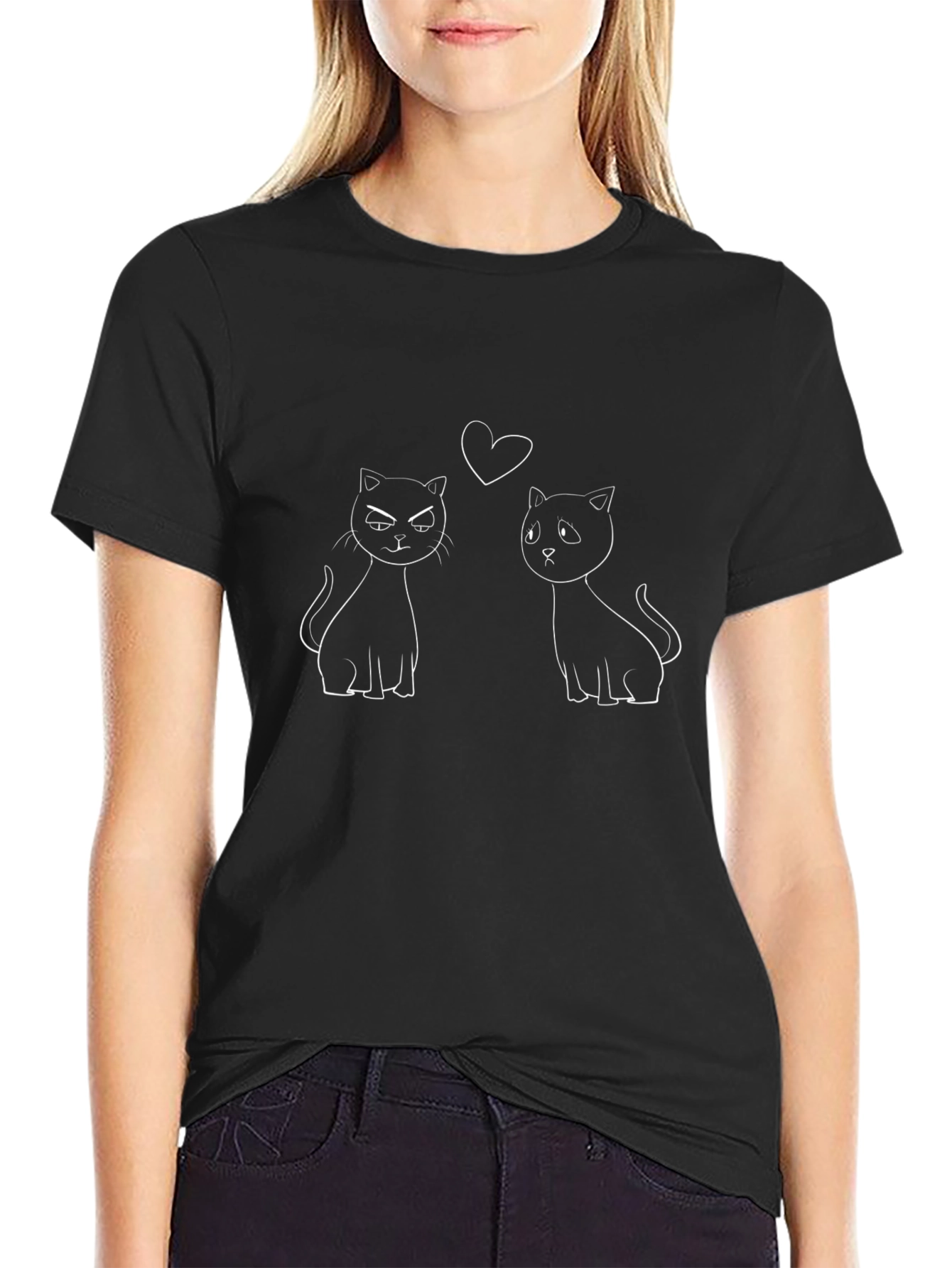 Cute Cat Love T-Shirt - Black Graphic Tee