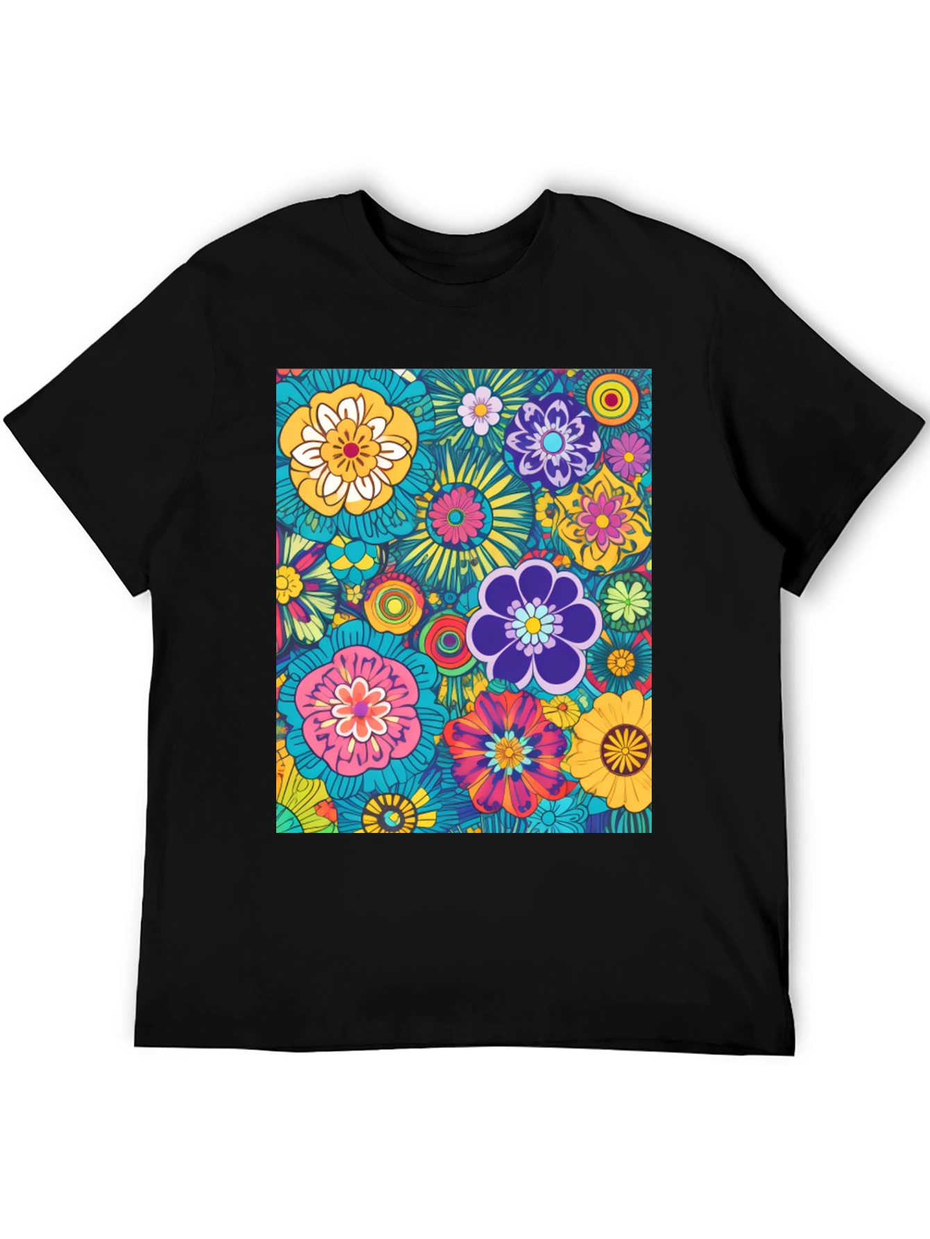 Retro Floral Print Tee - Black