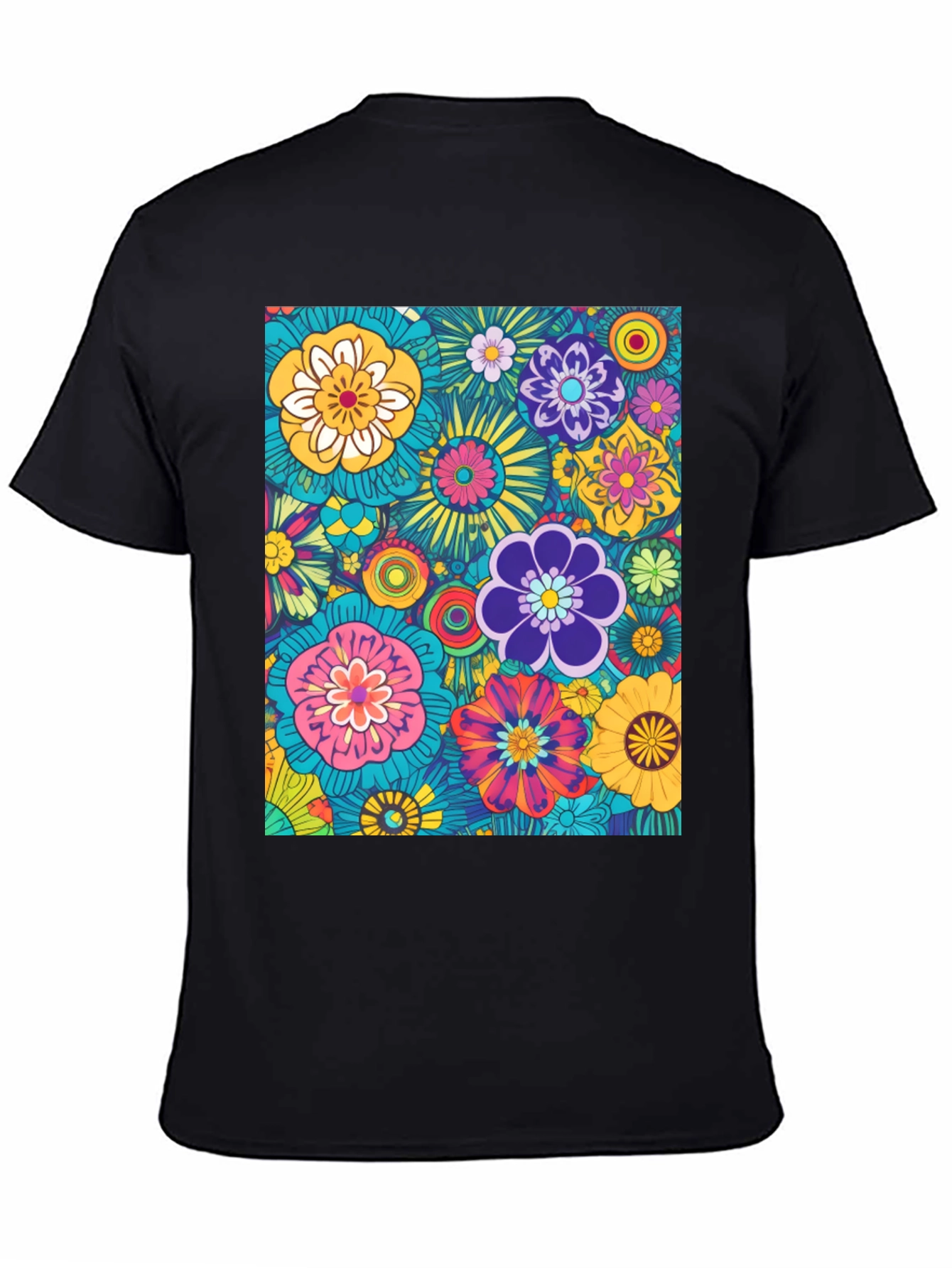 Retro Floral Print Tee - Black