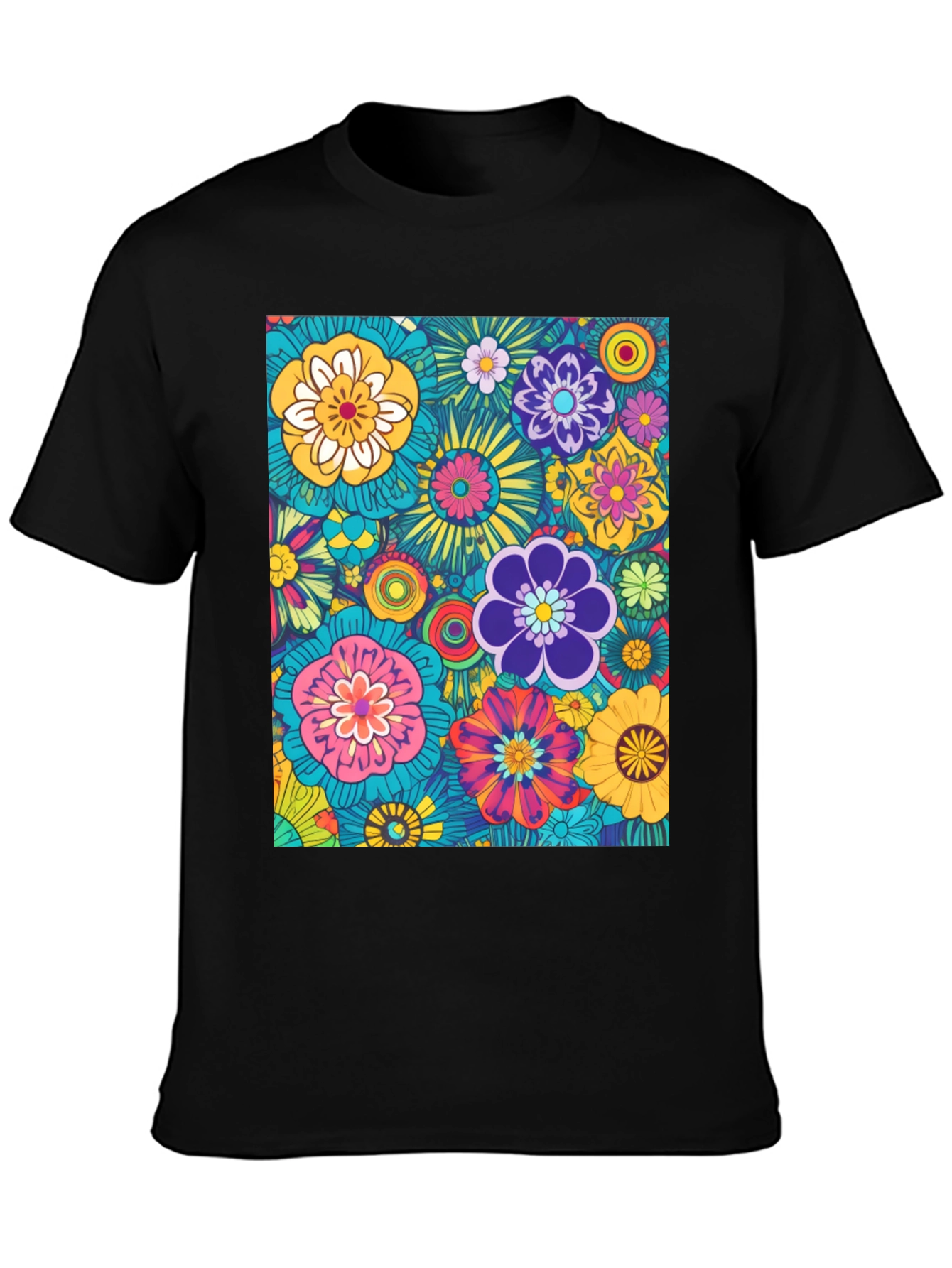 Retro Floral Print Tee - Black