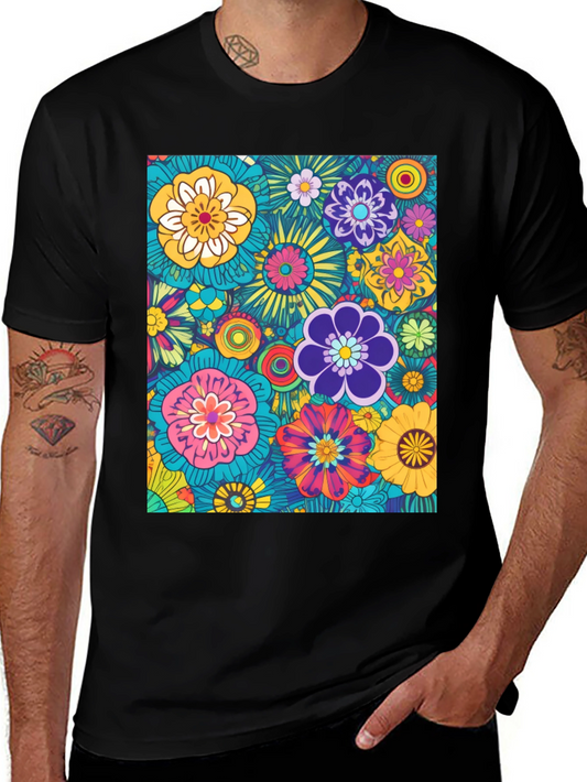 Retro Floral Print Tee - Black