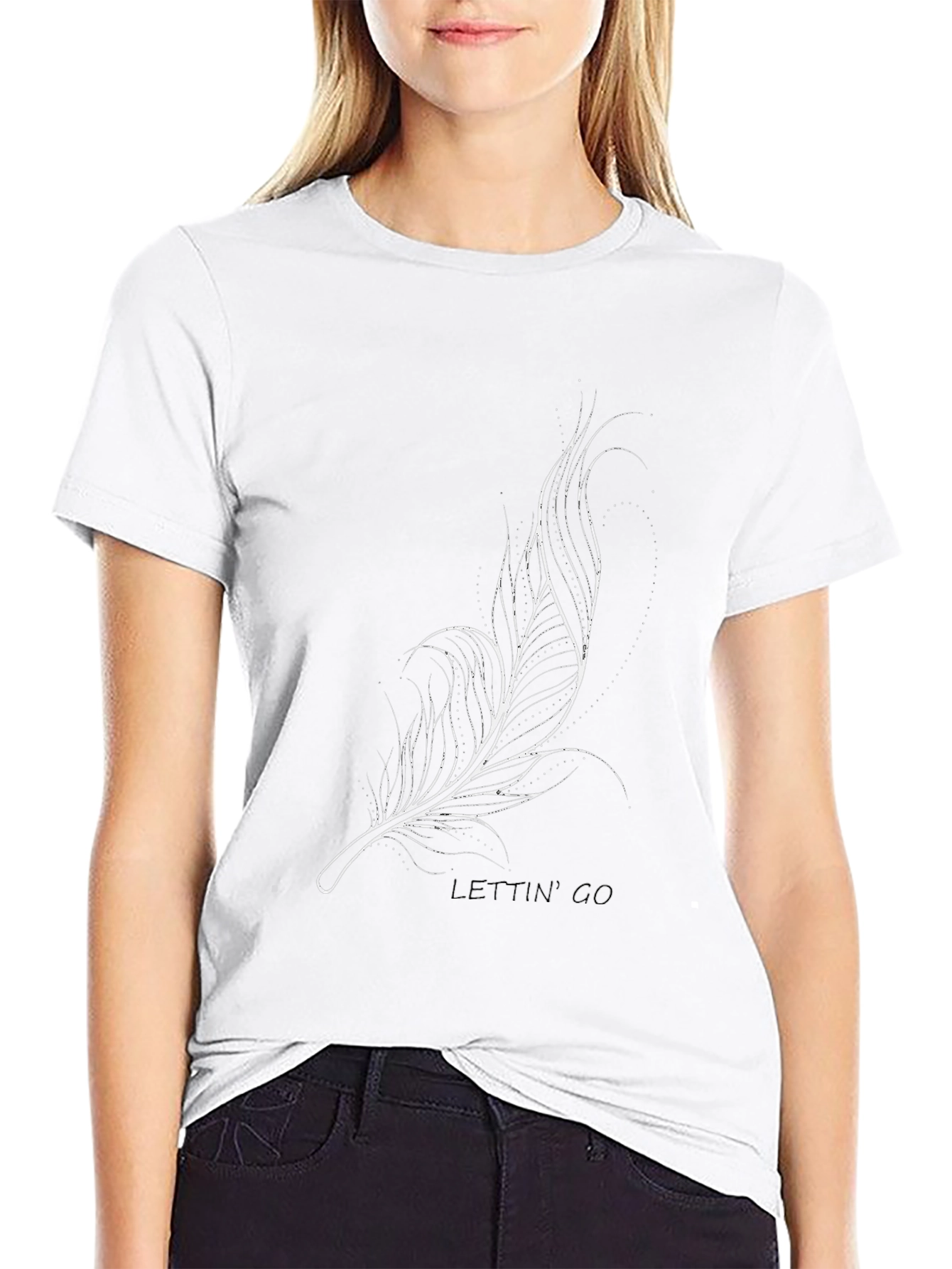 Feather Print Black T-Shirt - Let Go