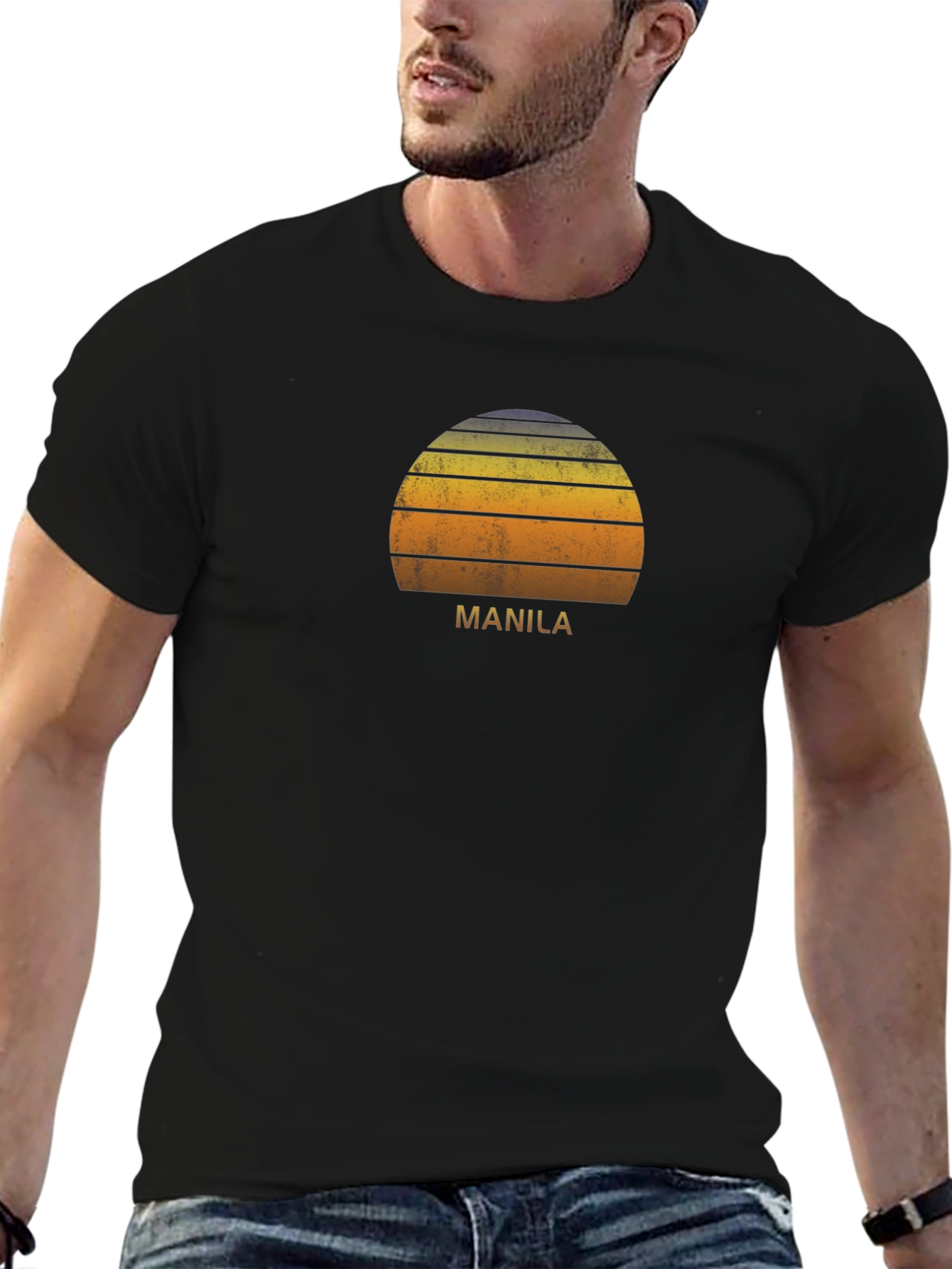 Manila Sunset Graphic Tee - Retro Style Black T-Shirt