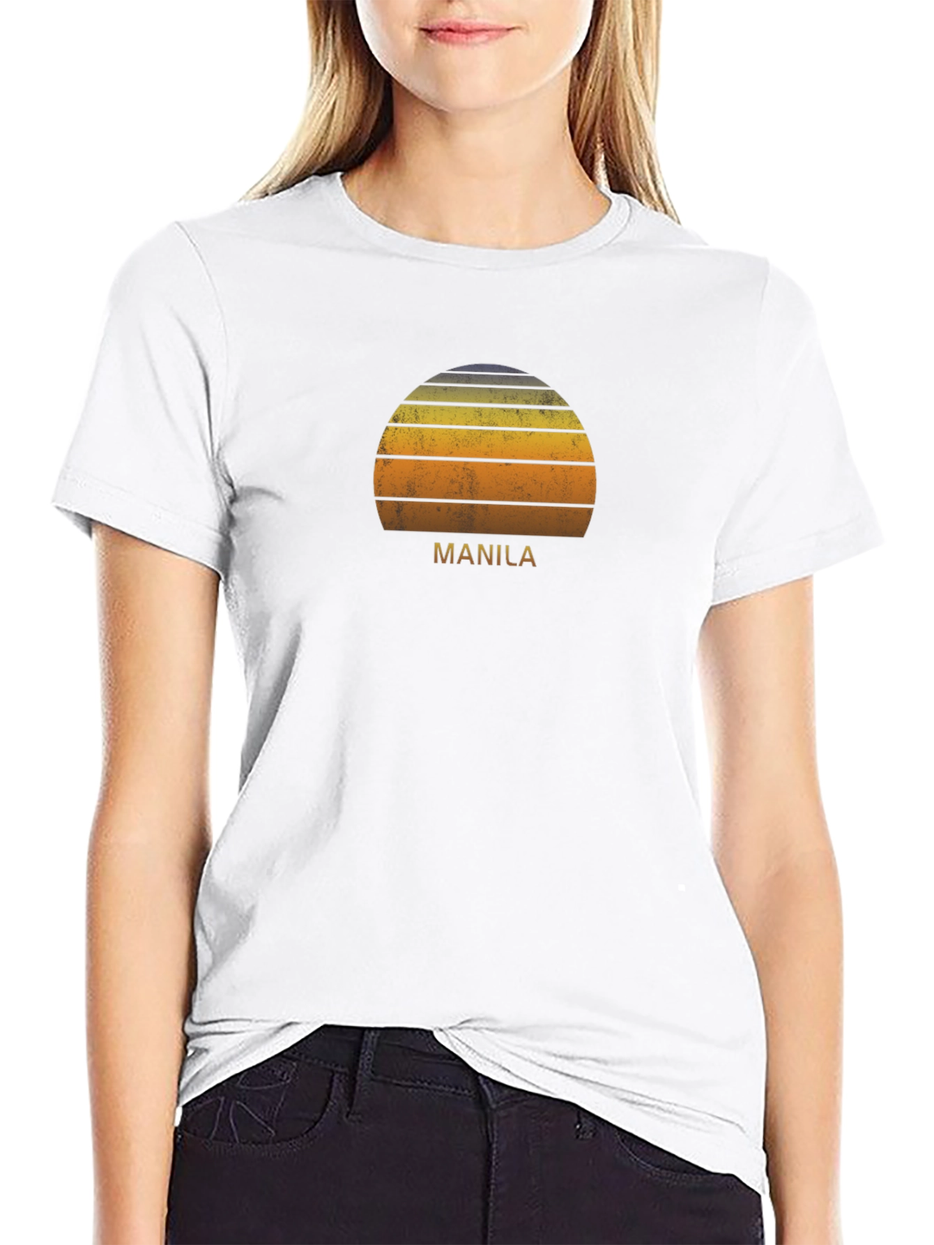 Manila Sunset Graphic Tee - Retro Style Black T-Shirt