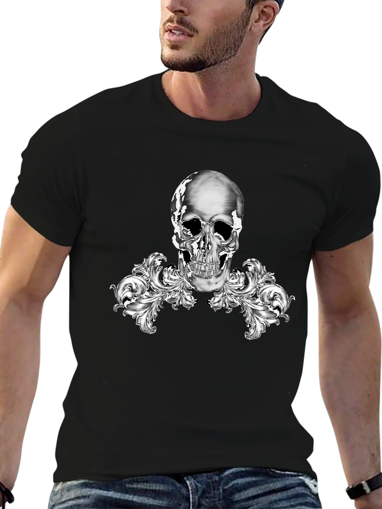 Skull & Flourish Graphic Tee - Stylish Black T-Shirt