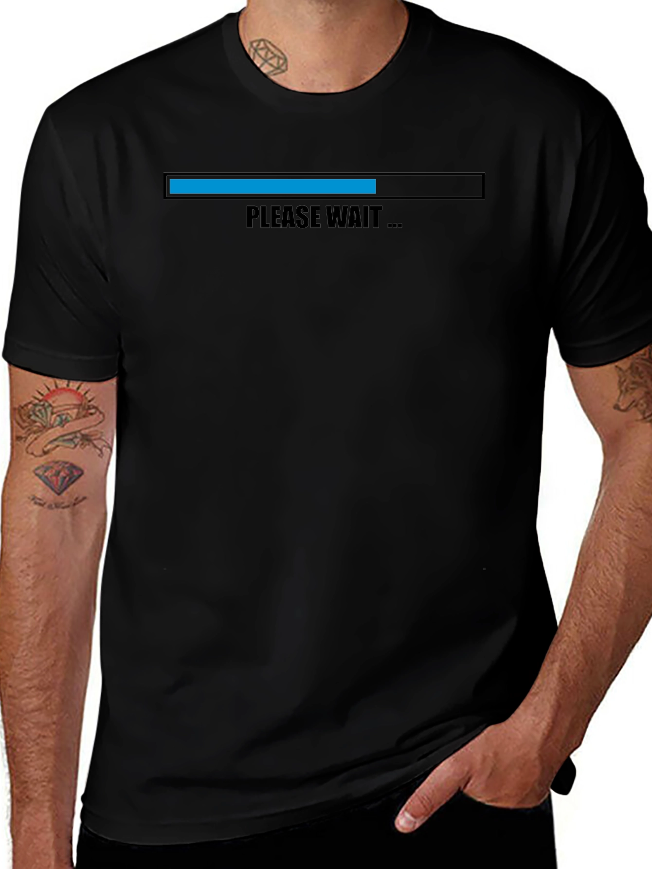 Mens Black Please Wait Graphic Tee