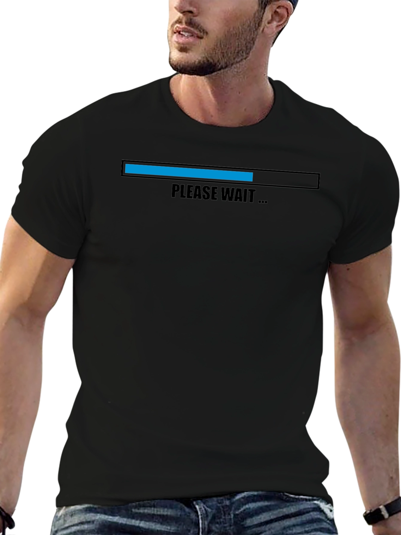 Mens Black Please Wait Graphic Tee