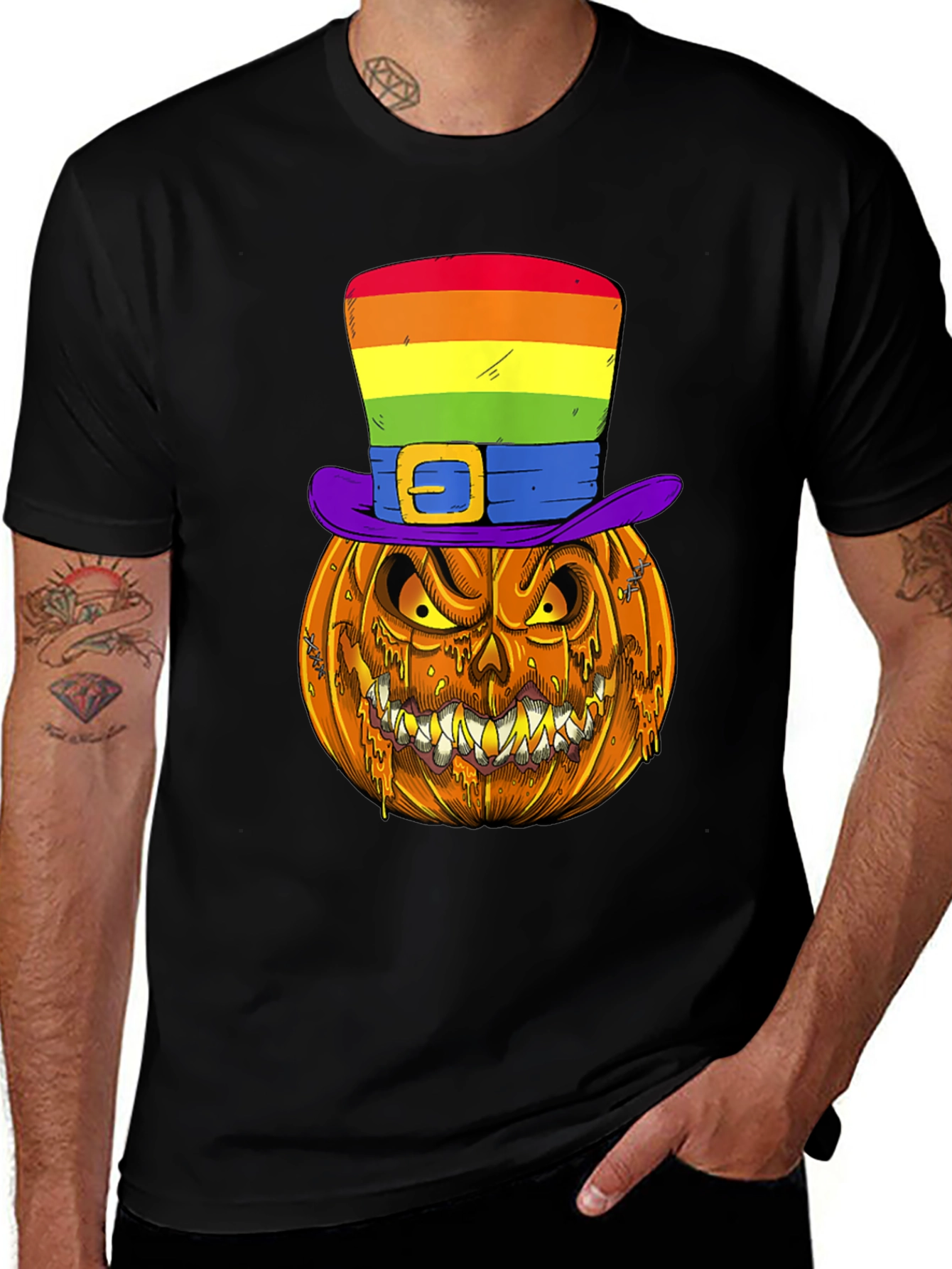 Pumpkin Halloween T-Shirt with Rainbow Hat
