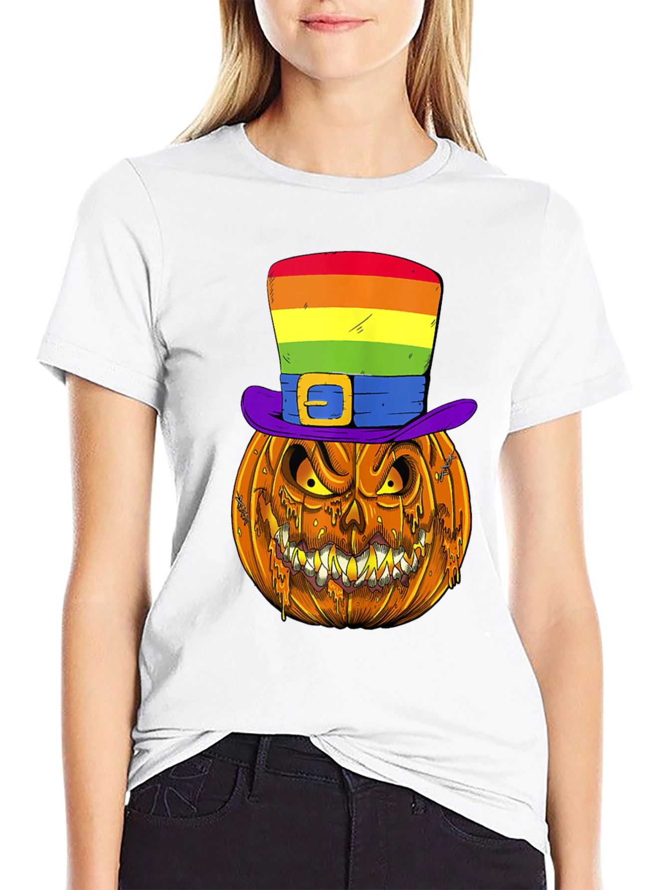 Pumpkin Halloween T-Shirt with Rainbow Hat