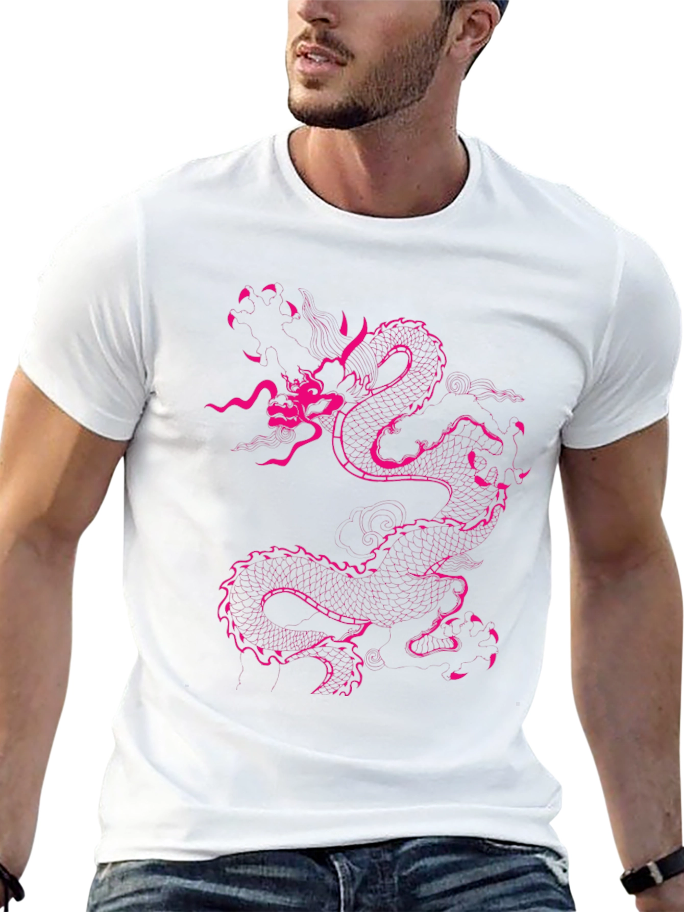 Black T-Shirt with Pink Dragon Design