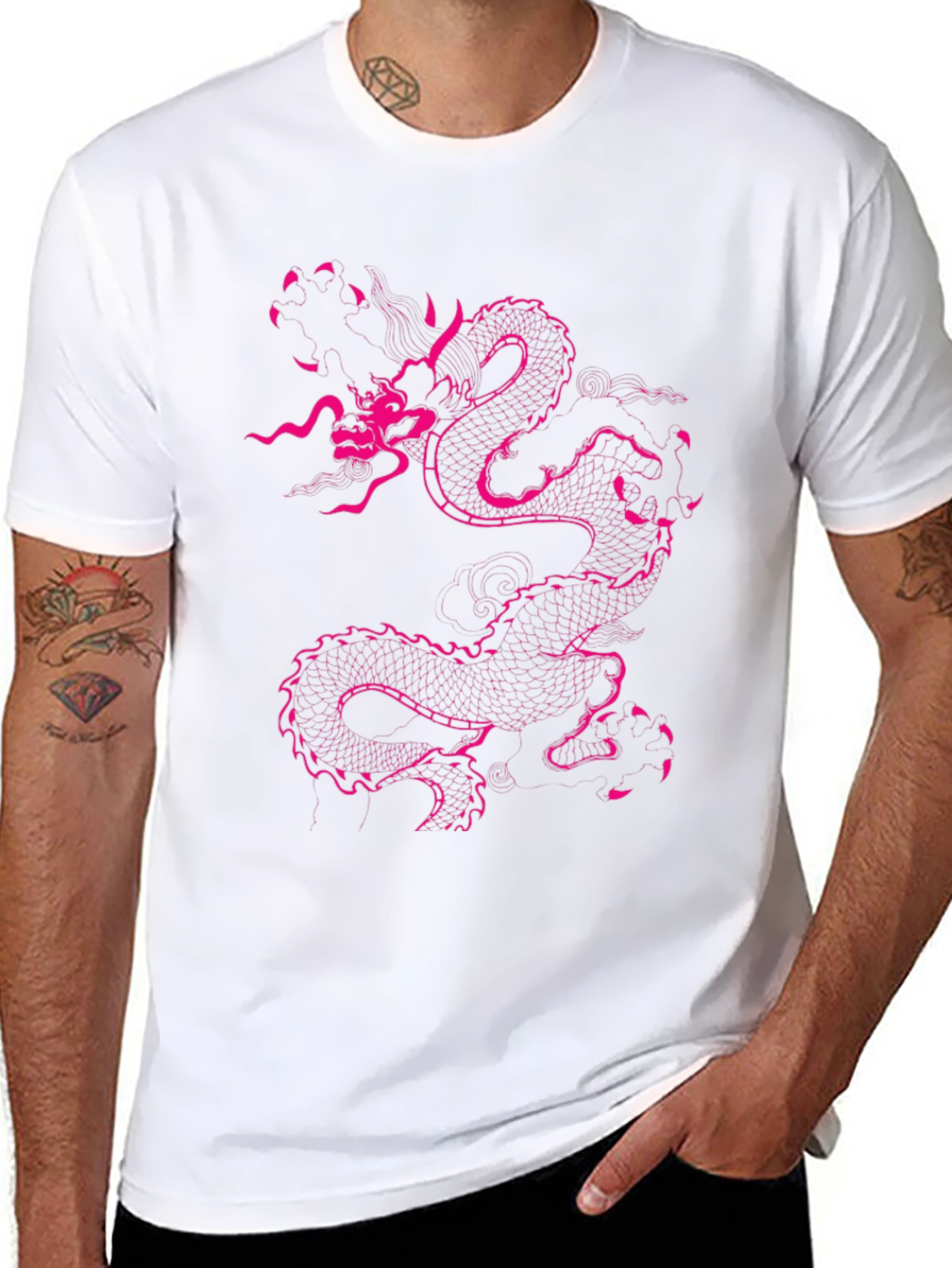 Black T-Shirt with Pink Dragon Design