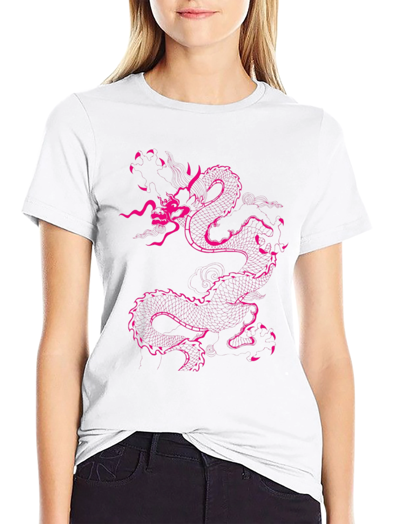 Black T-Shirt with Pink Dragon Design