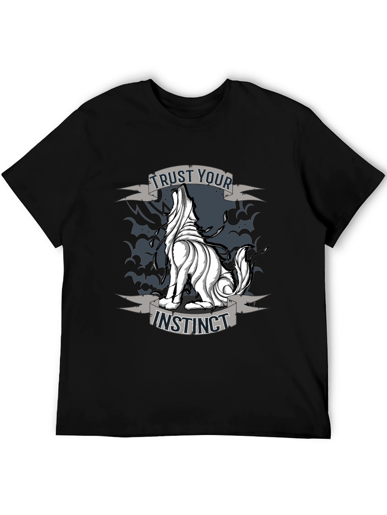 Trust Your Instinct Wolf Graphic Tee - Black