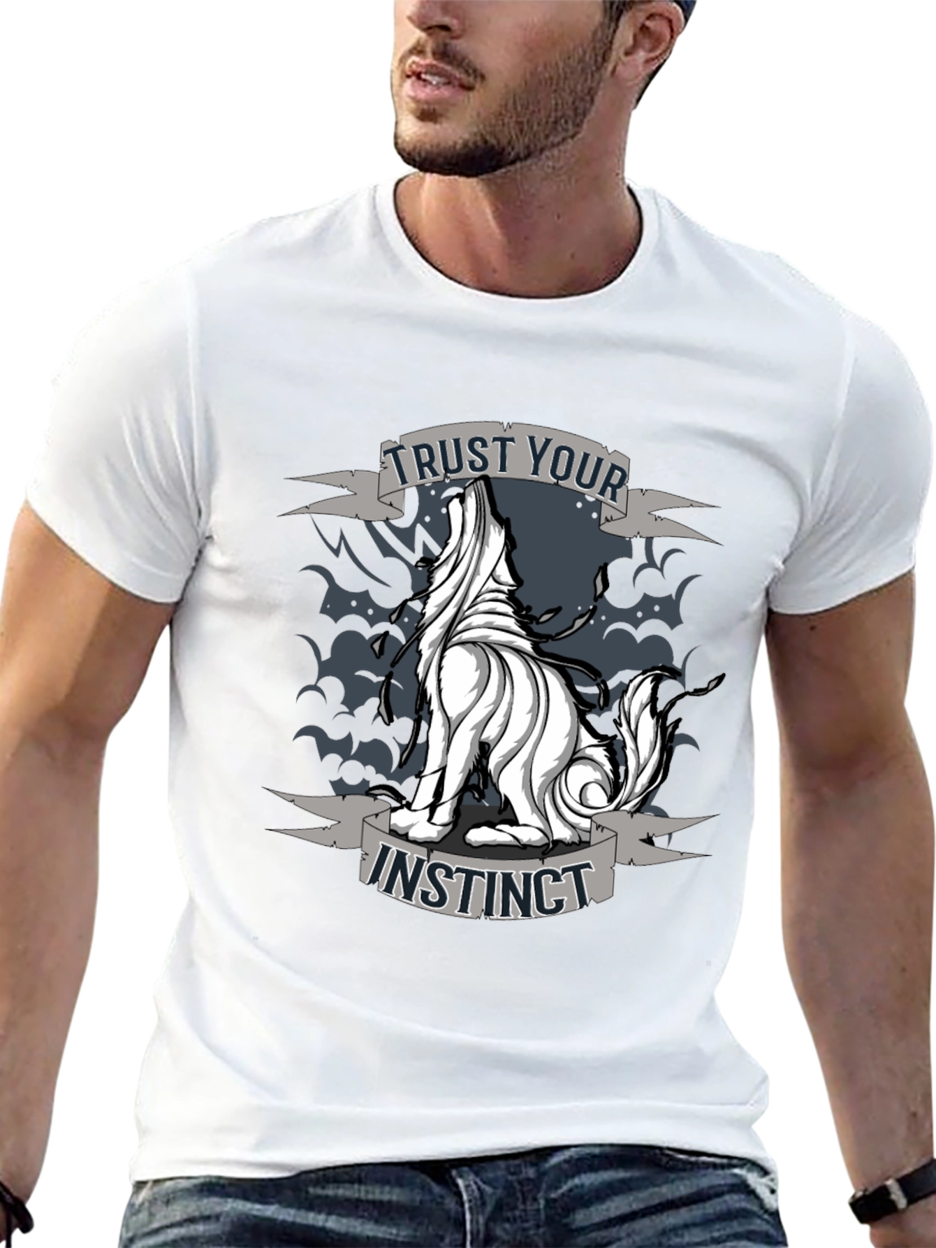 Trust Your Instinct Wolf Graphic Tee - Black