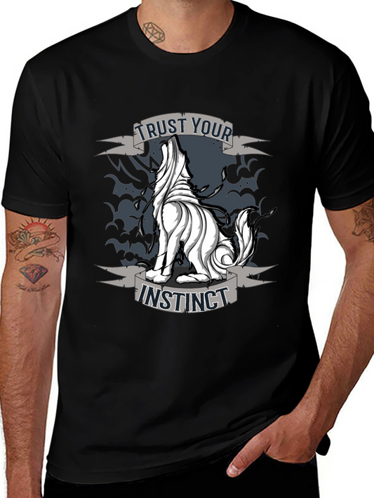 Trust Your Instinct Wolf Graphic Tee - Black