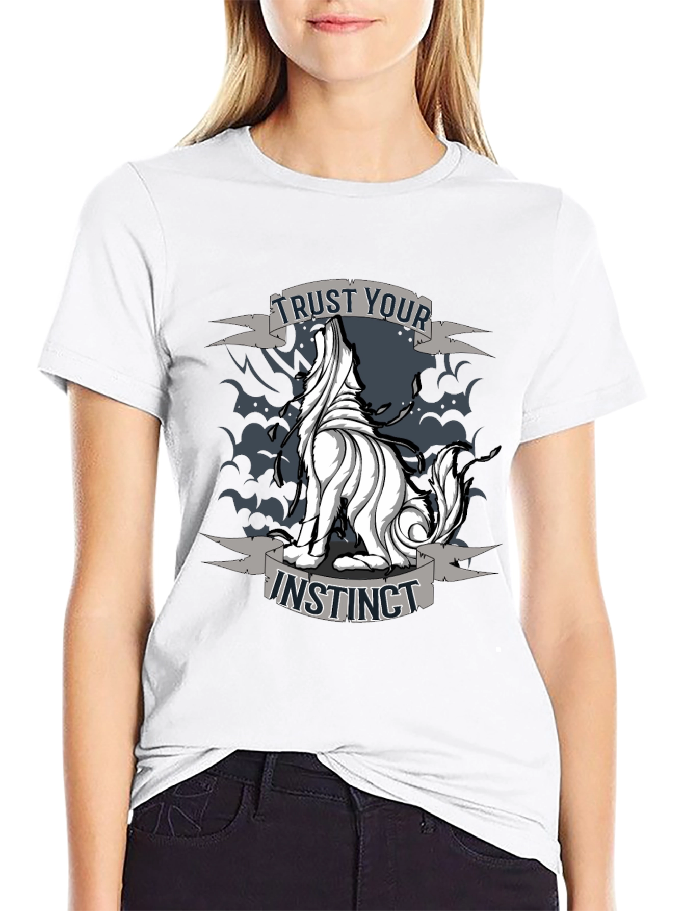 Trust Your Instinct Wolf Graphic Tee - Black