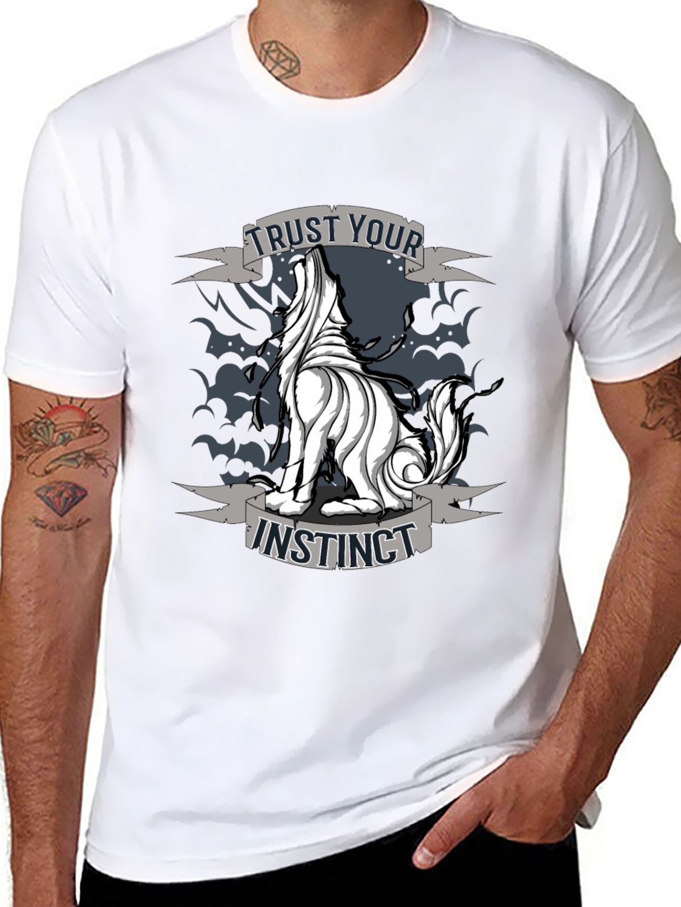 Trust Your Instinct Wolf Graphic Tee - Black