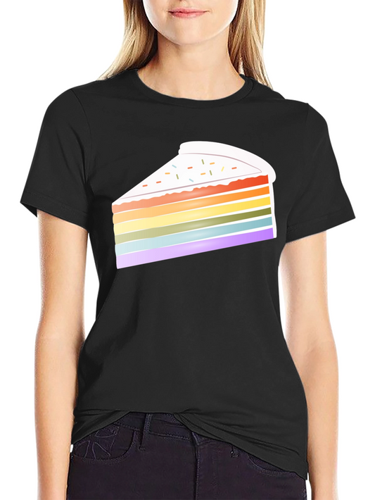 Rainbow Cake Slice Graphic Tee - Soft Cotton Blend T-Shirt
