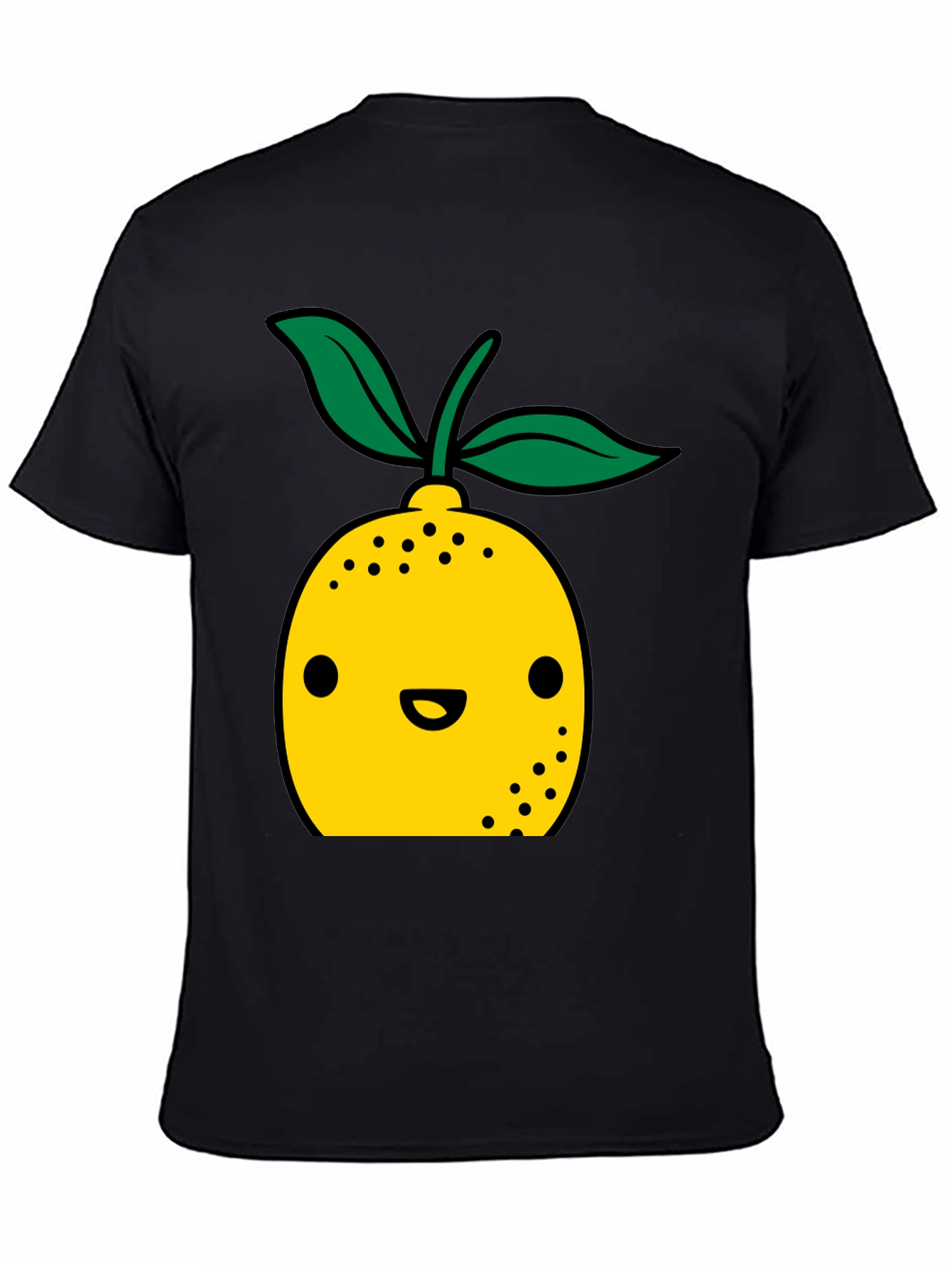 Cute Lemon Cartoon Graphic Black T-Shirt