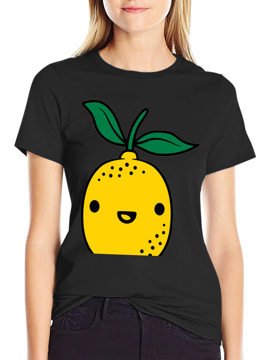 Cute Lemon Cartoon Graphic Black T-Shirt