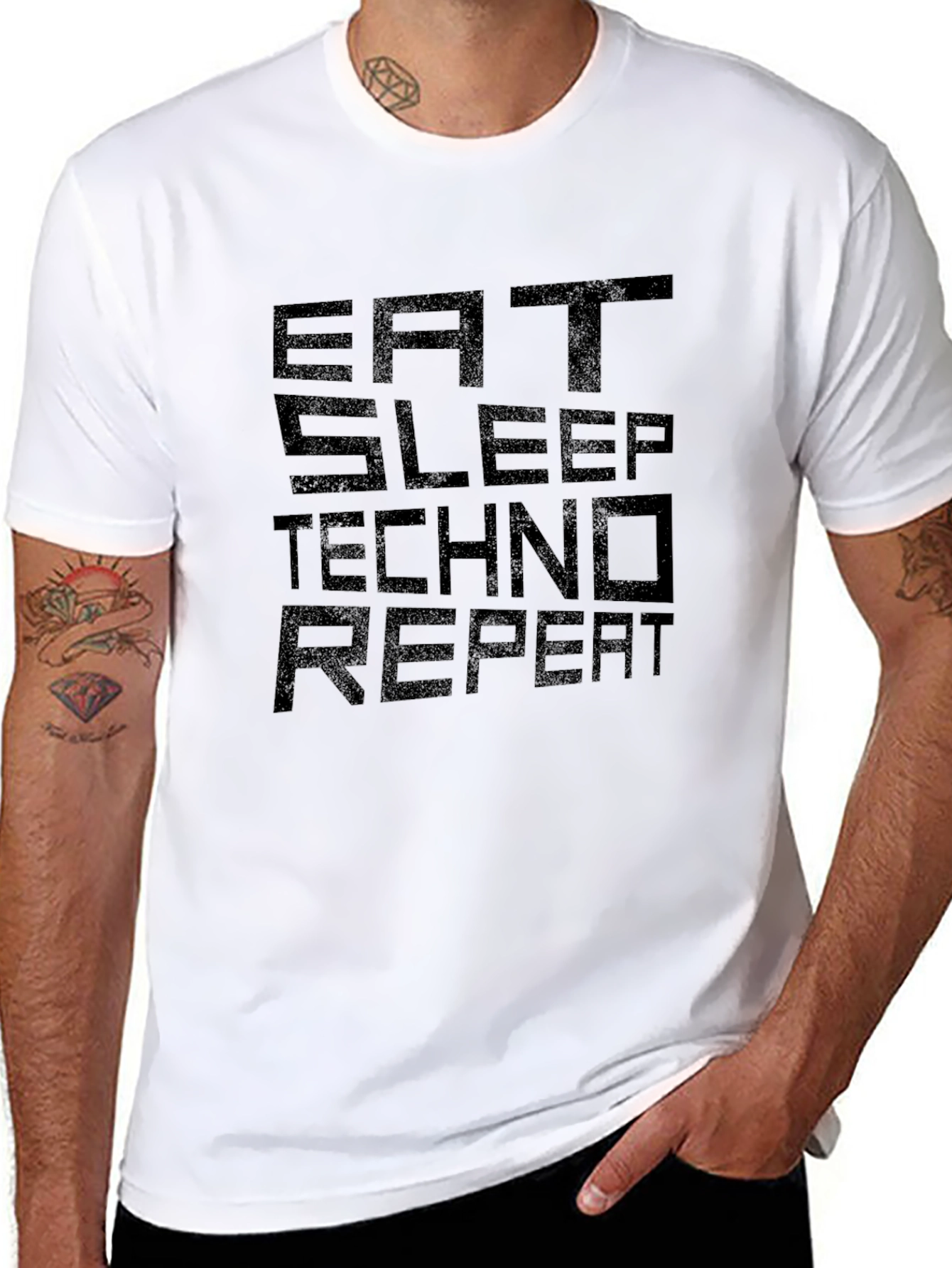 Eat Sleep Techno Repeat Black Graphic Tee
