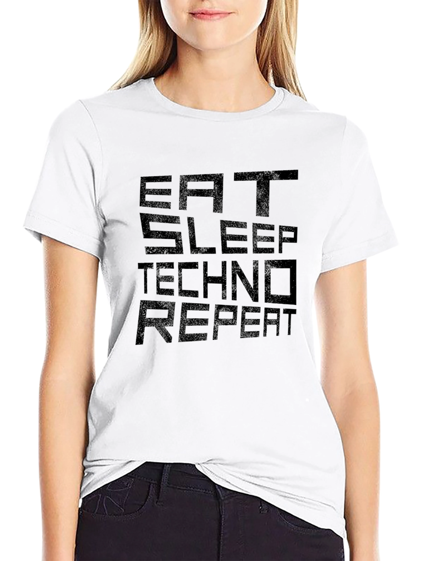 Eat Sleep Techno Repeat Black Graphic Tee