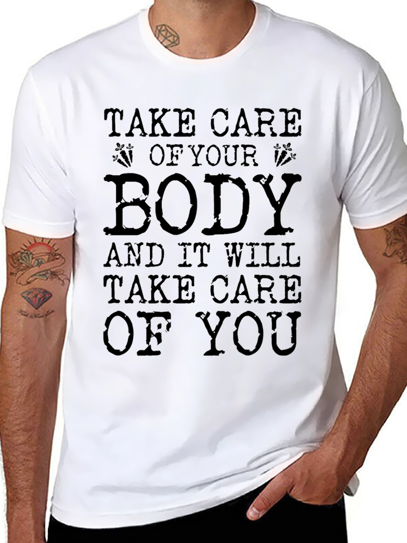 Black Tee: Take Care Of Your Body Graphic