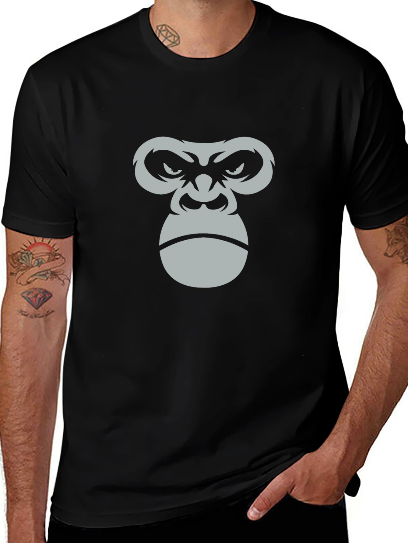 Mens Black T-Shirt with Gorilla Face Graphic