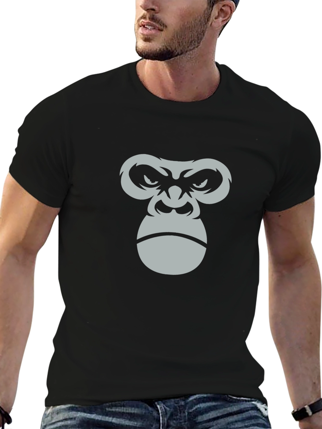 Mens Black T-Shirt with Gorilla Face Graphic