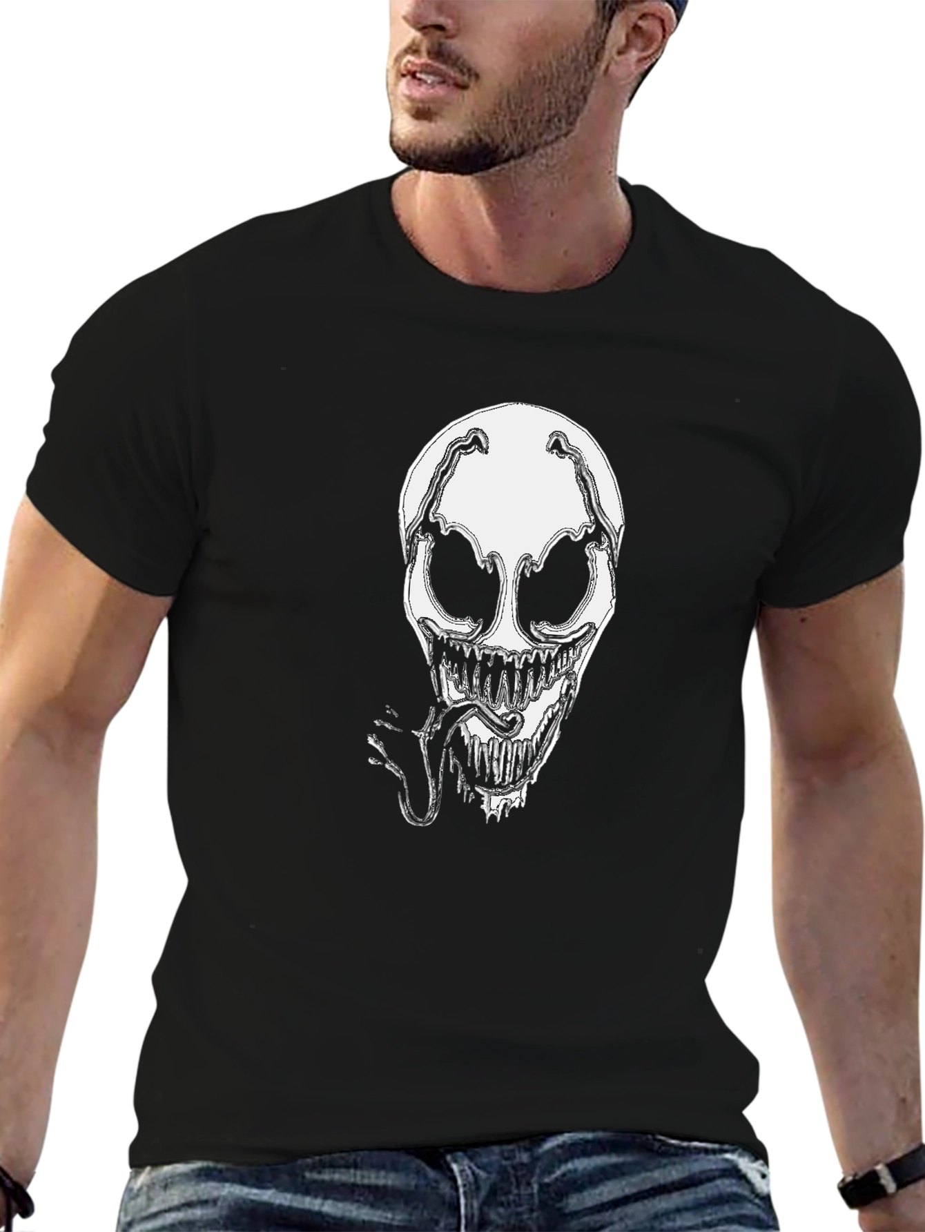 Venomous Skull Graphic Tee - Black Cotton