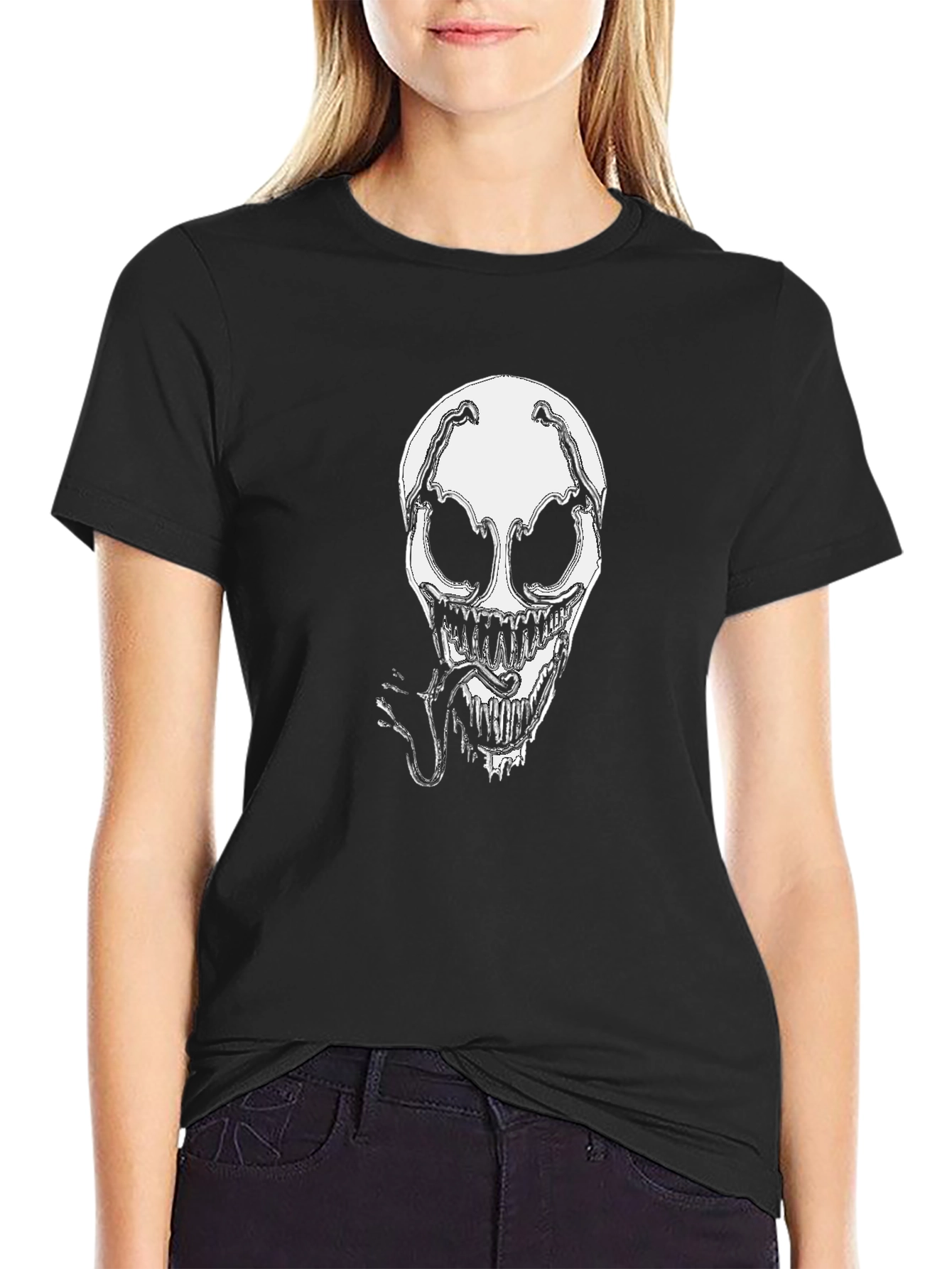 Venomous Skull Graphic Tee - Black Cotton