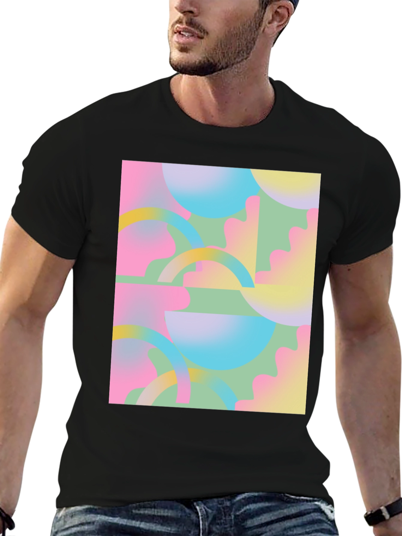 Retro Geometric Print Black T-Shirt