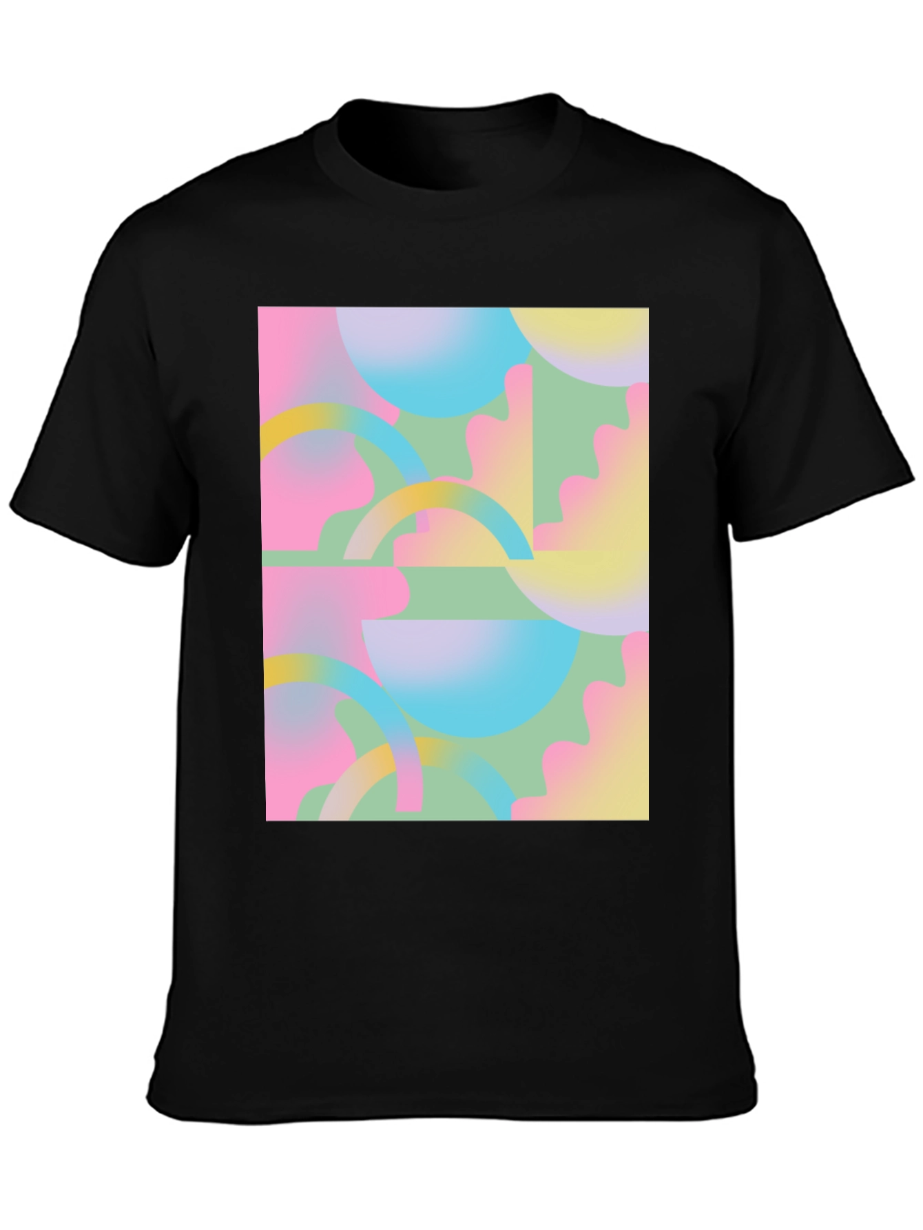 Retro Geometric Print Black T-Shirt
