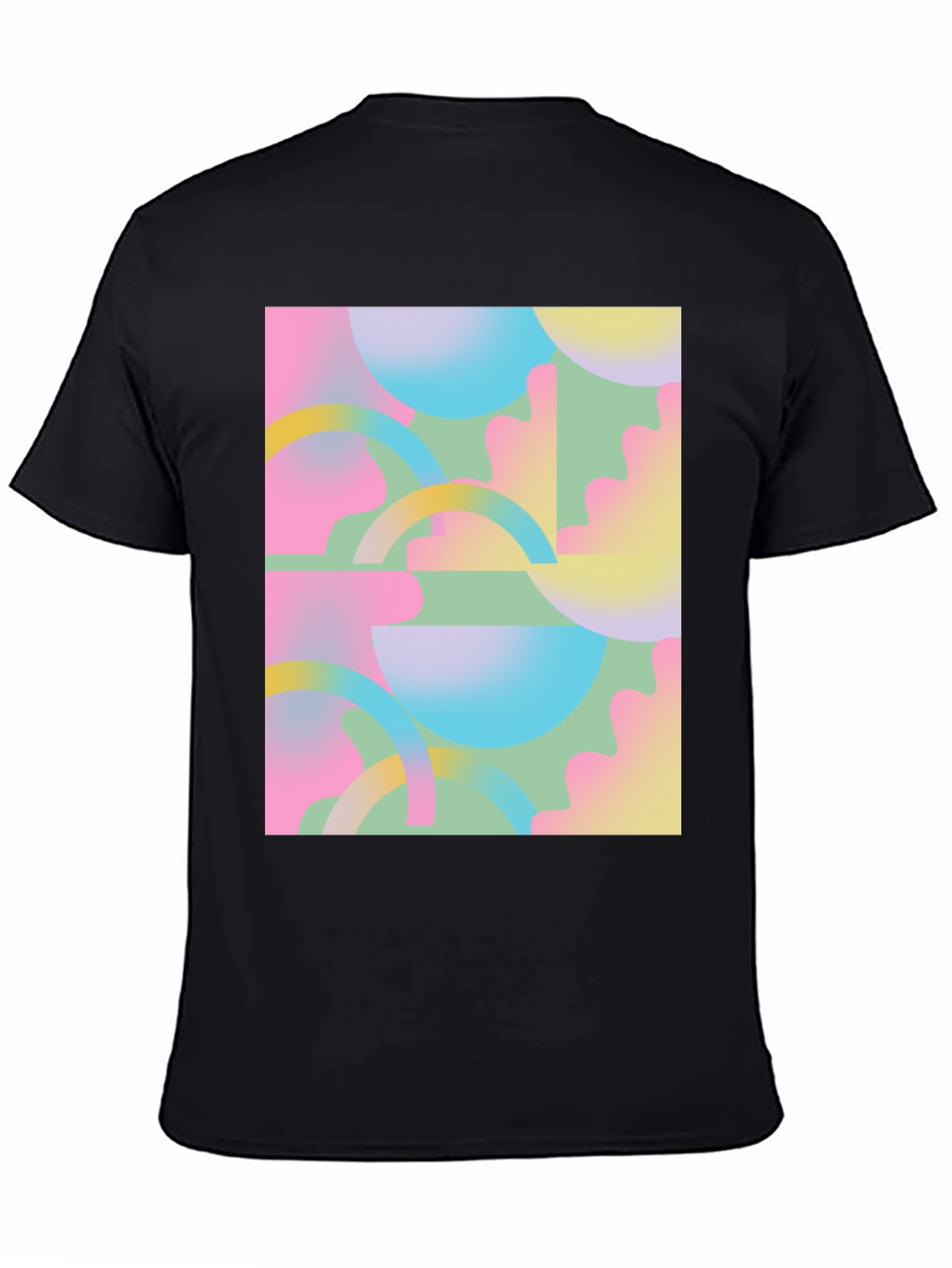 Retro Geometric Print Black T-Shirt