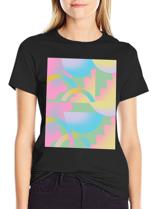 Retro Geometric Print Black T-Shirt