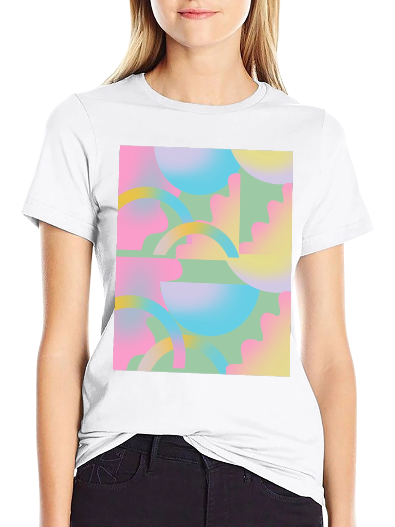 Retro Geometric Print Black T-Shirt