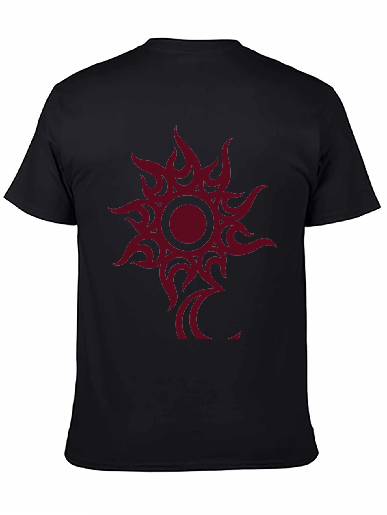 Black Tee with Tribal Sun Graphic Print