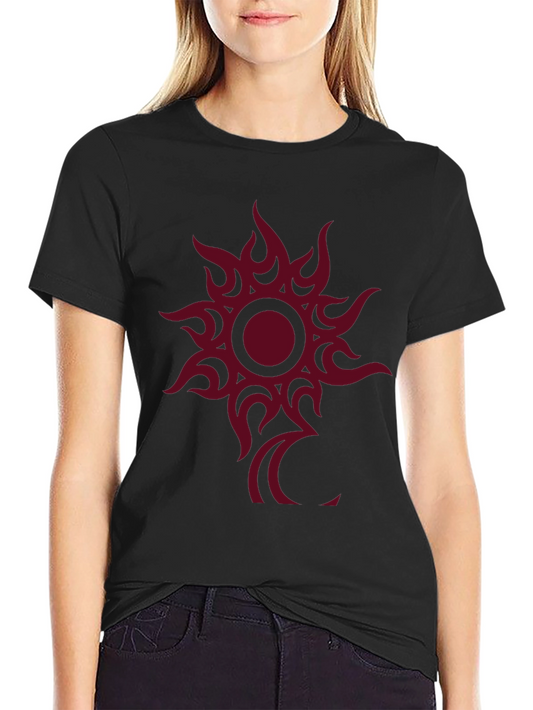 Black Tee with Tribal Sun Graphic Print