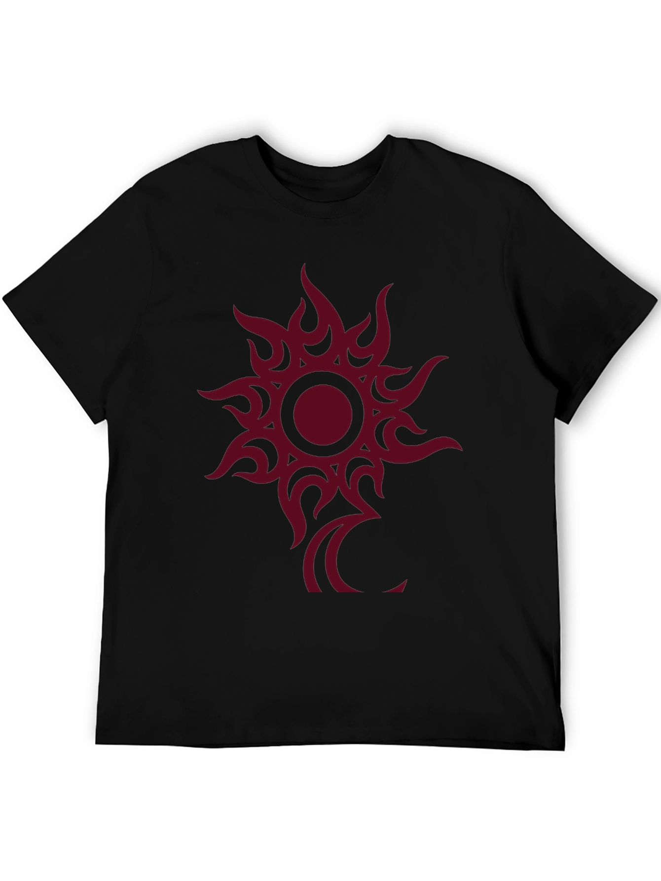 Black Tee with Tribal Sun Graphic Print