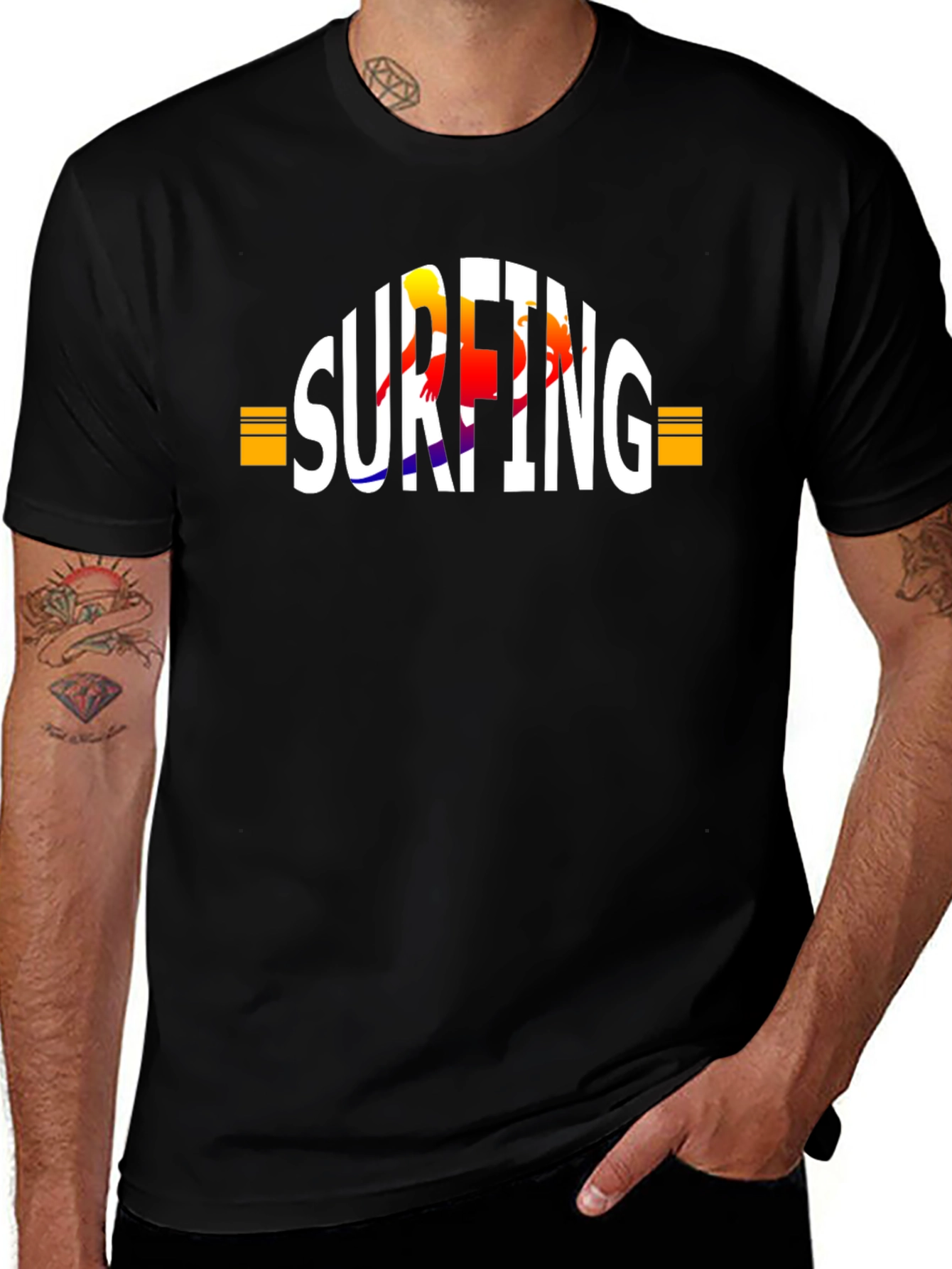 Surfing Graphic T-Shirt - Black Cotton Tee
