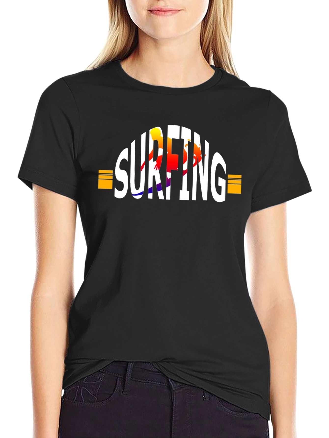 Surfing Graphic T-Shirt - Black Cotton Tee
