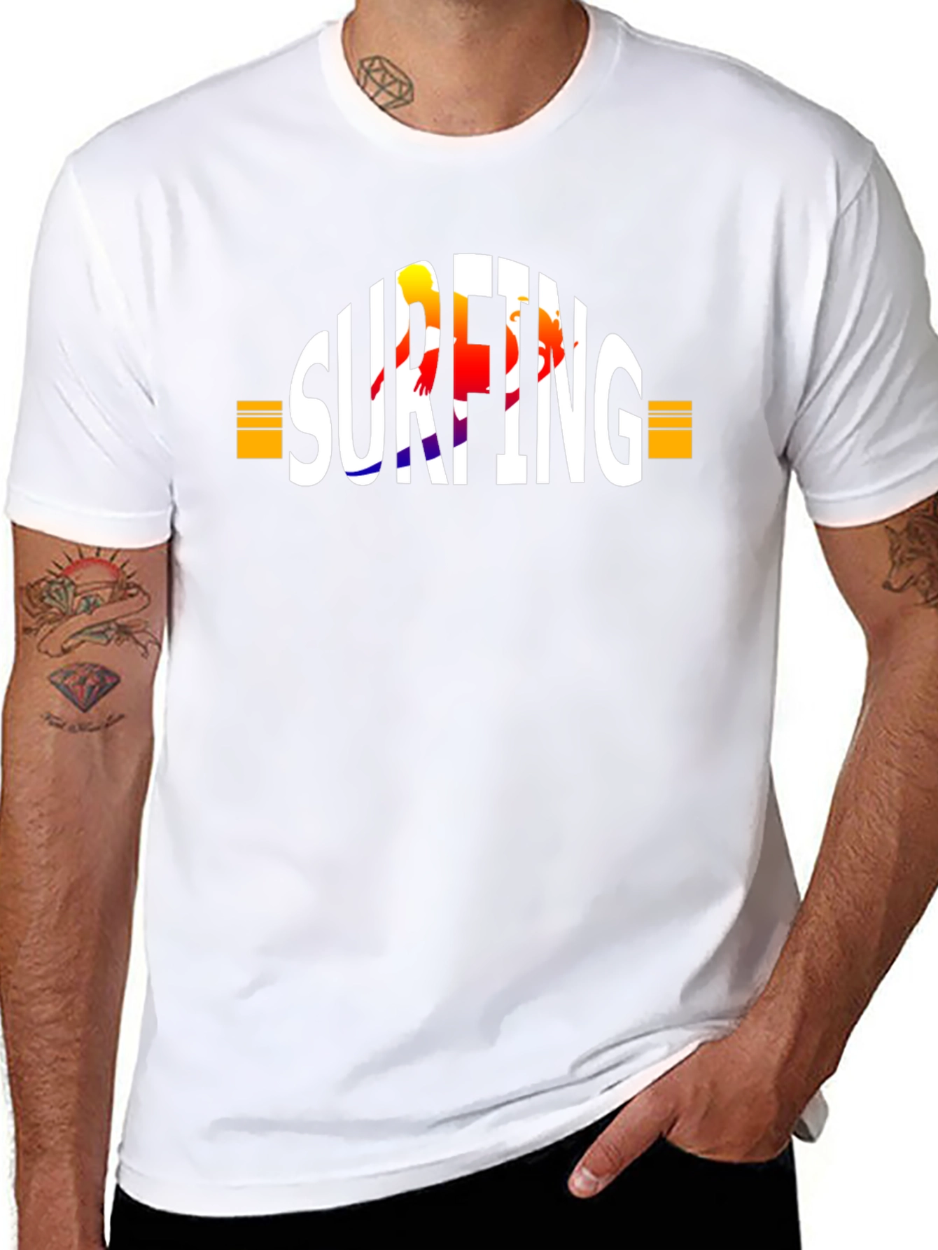 Surfing Graphic T-Shirt - Black Cotton Tee