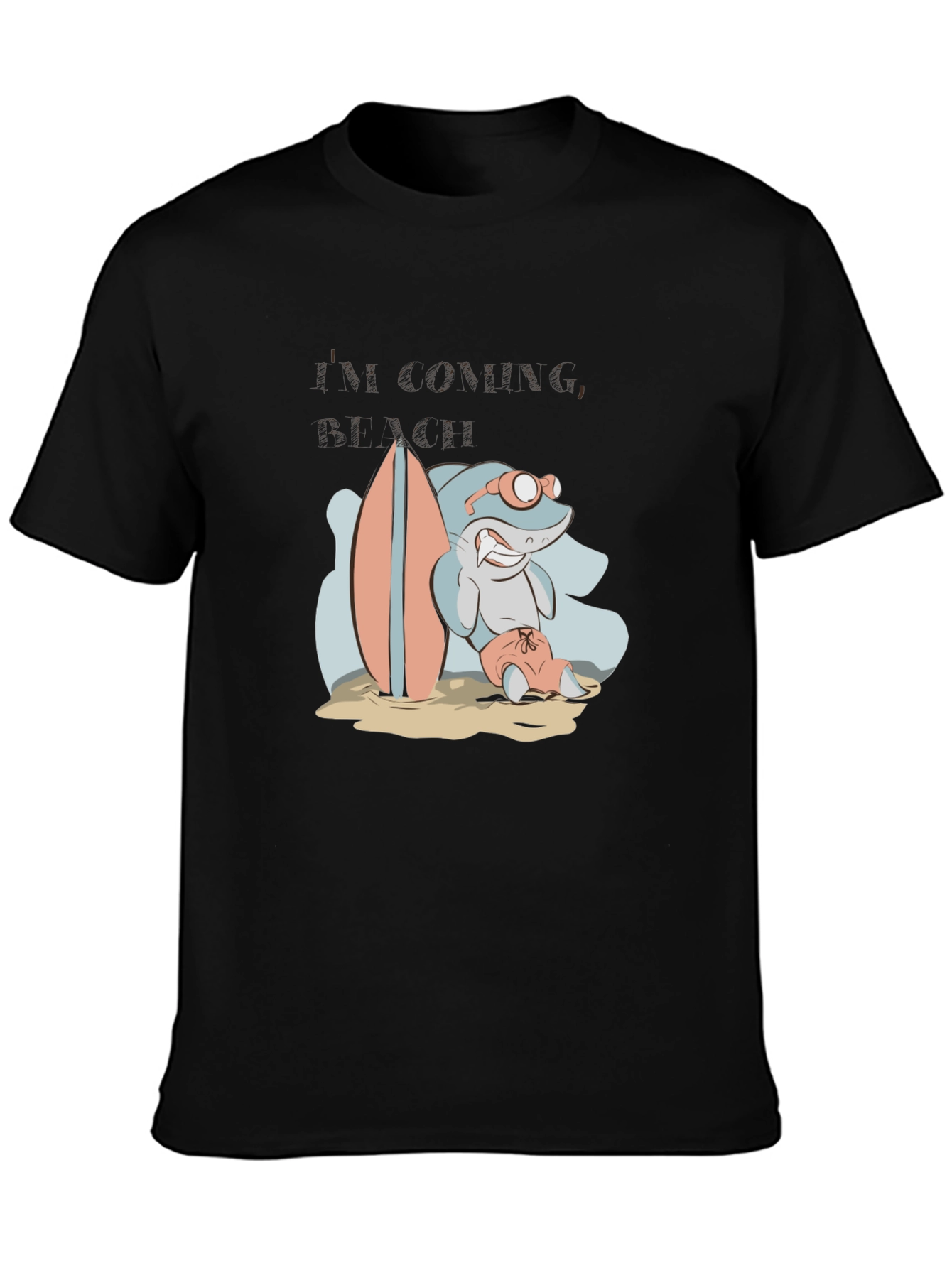 Surfing Shark Graphic Tee - Black Cotton T-Shirt
