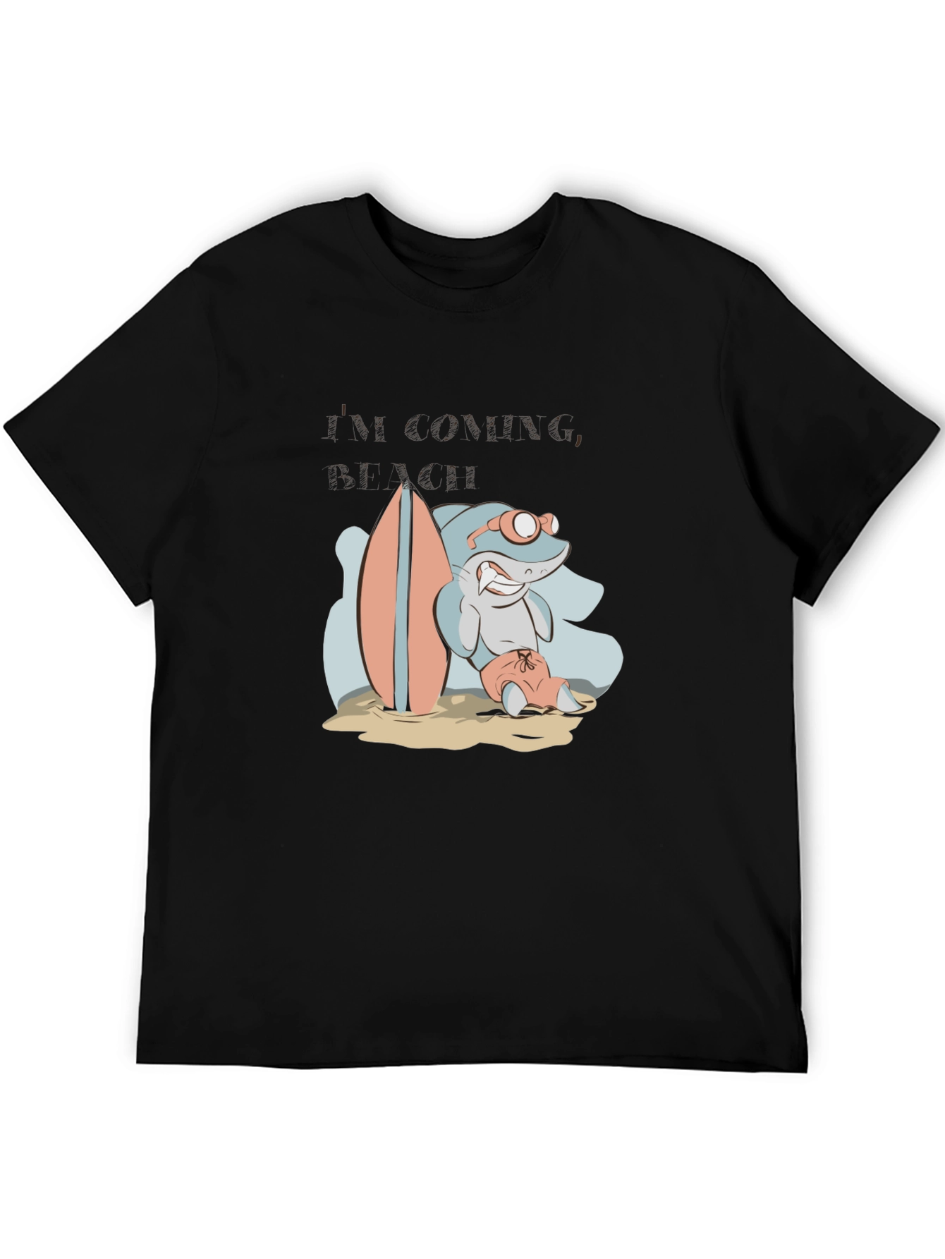 Surfing Shark Graphic Tee - Black Cotton T-Shirt