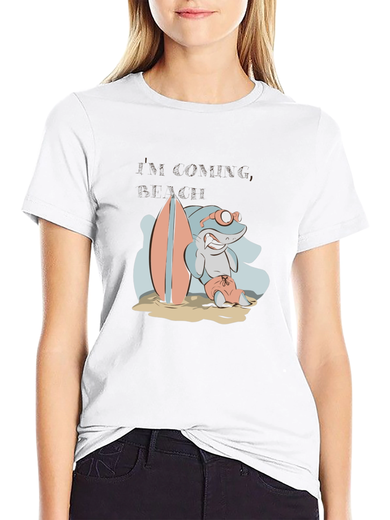 Surfing Shark Graphic Tee - Black Cotton T-Shirt